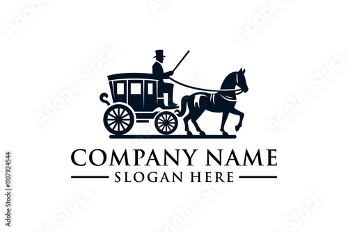 Amish or Mennonite Train Silhouette Logo Isolated White Background. Illustration of a Horse Pulling an Amish Carriage with a Man Sitting in the Carriage.	