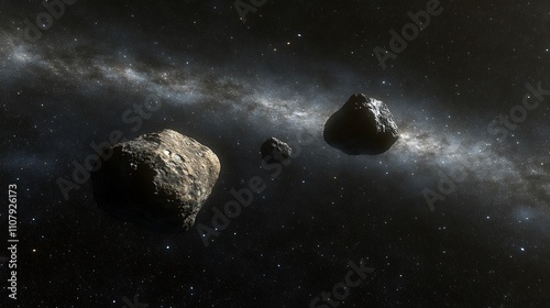 Exploring the vast asteroid belt populated with rocky bodies floating in space photo