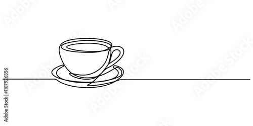 Continuous thin line coffee cup with smoke vector illustration, minimalist sketch doodle for cafe, Continuous Line Drawing of Take Away Coffee Icon. Hand Drawn Symbol Vector Illustration, Continuous .