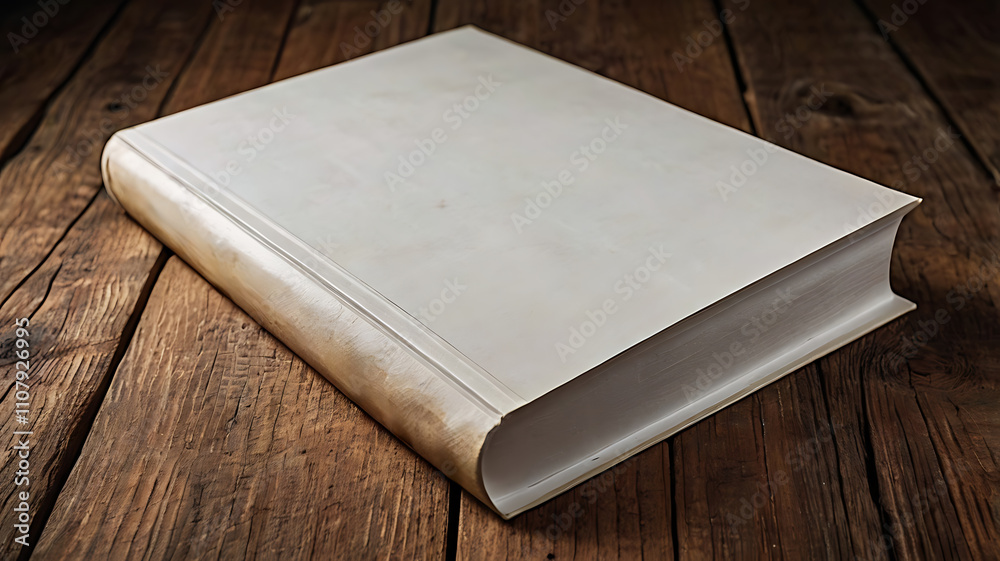 Fototapeta premium a closed book with wooden texture is isolated on a table which is ready to be mocked-up.