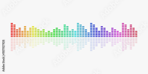 Rainbow audio equalizer bars with reflection. Sound wave equalizer