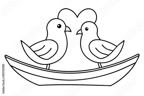 Love Birds on Boat Line Art.