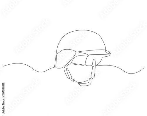 Continuous one line drawing of army helmet. One line drawing illustration of soldier helmet. Soldier equipment concept single line. Editable outline