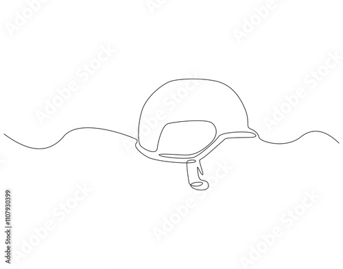 Continuous one line drawing of army helmet. One line drawing illustration of soldier helmet. Soldier equipment concept single line. Editable outline