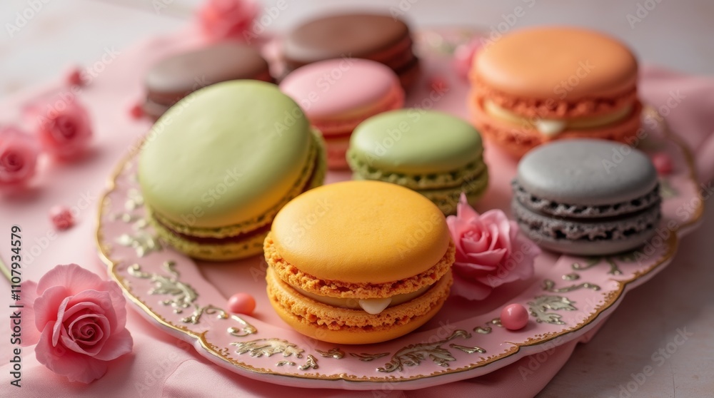 Fototapeta premium A colorful array of macarons on a fancy 
