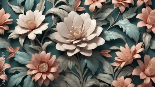  Fantasy Vintage Floral Wallpaper. A beautiful fantasy vintage wallpaper with a botanical flower pattern. 