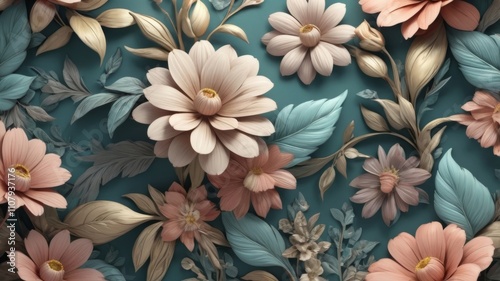  Fantasy Vintage Floral Wallpaper. A beautiful fantasy vintage wallpaper with a botanical flower pattern. 