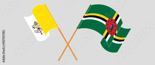 Crossed and waving flags of Vatican and Dominica. Vector illustration