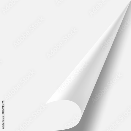 White sheet of paper curling upwards from bottom right corner, casting a subtle shadow beneath, creating a minimalist and elegant backdrop