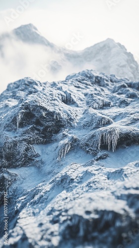 Close Up of Rocky Mountain Peaks with Icy Cliffs and Snow Drifts Snow Covered Mountains and Peaks ,Winter seasson, Happy New Year, Happy christmass 