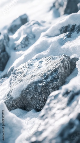 Close Up of Rocky Mountain Peaks with Icy Cliffs and Snow Drifts Snow Covered Mountains and Peaks ,Winter seasson, Happy New Year, Happy christmass 