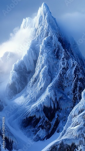 Close Up of Rocky Mountain Peaks with Icy Cliffs and Snow Drifts Snow Covered Mountains and Peaks ,Winter seasson, Happy New Year, Happy christmass 