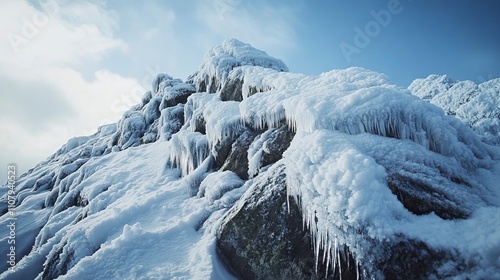 Close Up of Rocky Mountain Peaks with Icy Cliffs and Snow Drifts Snow Covered Mountains and Peaks ,Winter seasson, Happy New Year, Happy christmass 