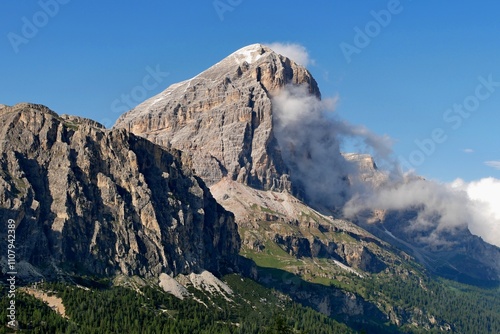 Mountain shrouded in clouds in the Italian Alps