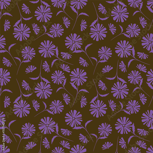 Trendy Floral pattern in the many kind of flowers. Tropical botanical Motifs scattered random. Seamless vector texture. Printing with in hand drawn style on dark background