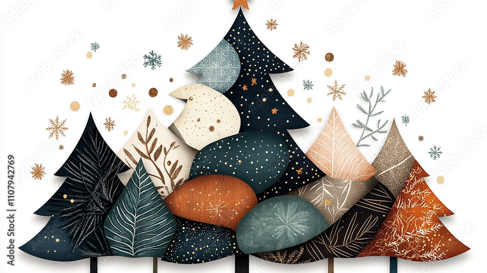Obraz premium Beautiful wide horizontal Xmas cartoon banner background illustration with Christmas trees and snow in winter
