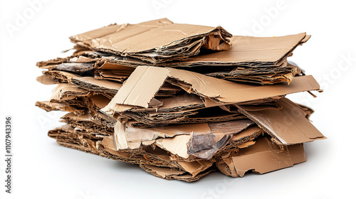 Cardboard waste stacked for recycling collection at a materials recovery facility in the afternoon light. Generative AI photo