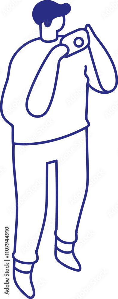 Man with camera hand drawn linear isometric vector illustration