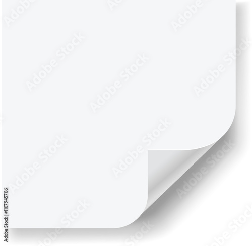 Pristine white paper with a curled corner creates a serene backdrop for your creative projects. Endless possibilities for designs, messages, or announcements