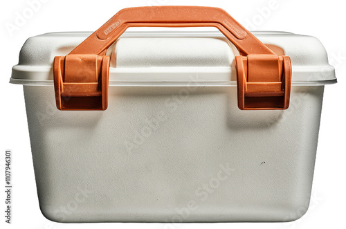 PNG White cooler box with orange handles and latches