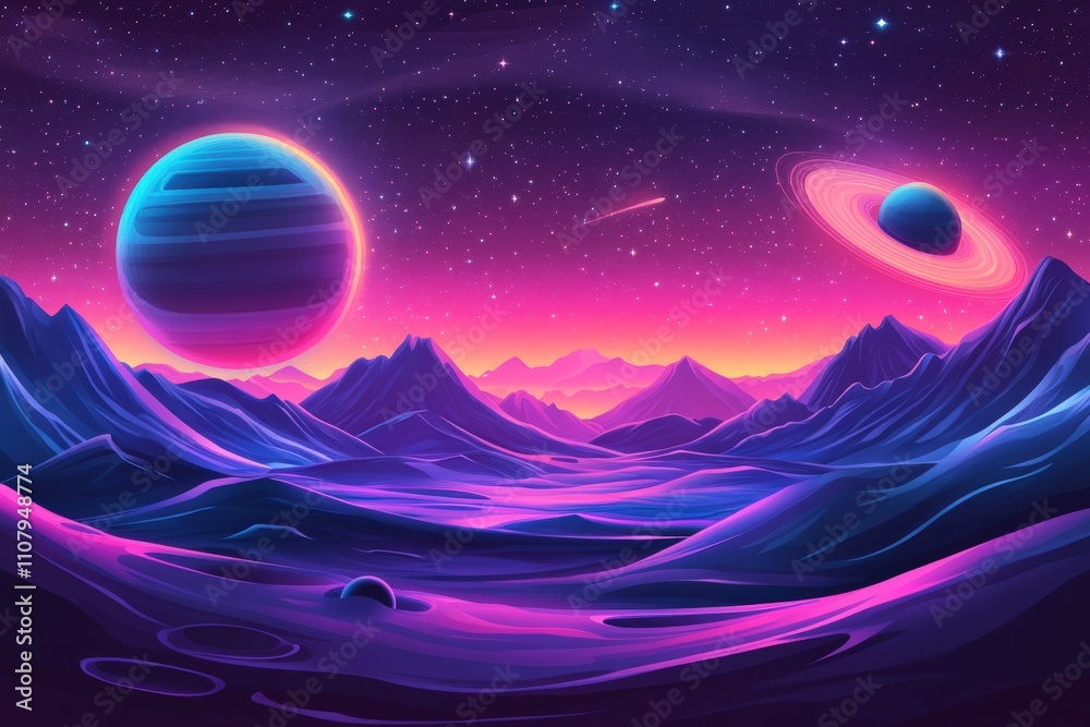 Obraz premium Surreal Cosmic Landscape with Planets