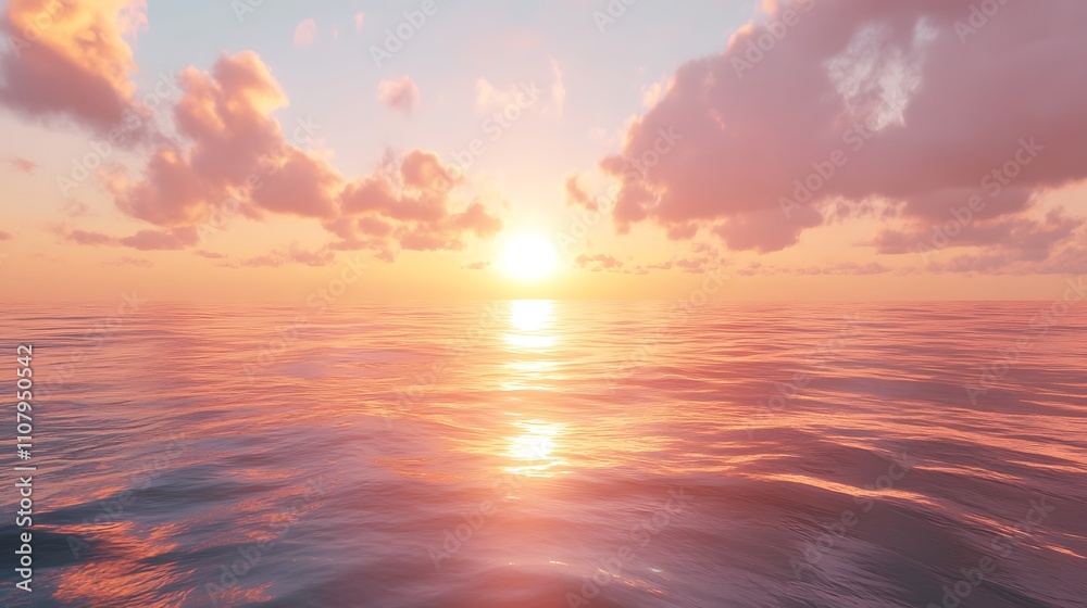 Fototapeta premium A serene sunset over calm ocean waters, creating a tranquil and picturesque atmosphere.