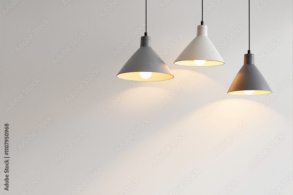 Modern Minimalist Pendant Lights Hanging Against a Plain Wall Modern Minimalist Pendant Lights Hanging Against a Plain Wall
