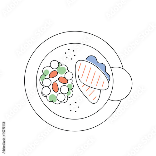 delicious chicken fillet with a salad vector art illustration,