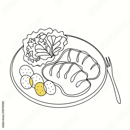 delicious chicken fillet with a salad vector art illustration,