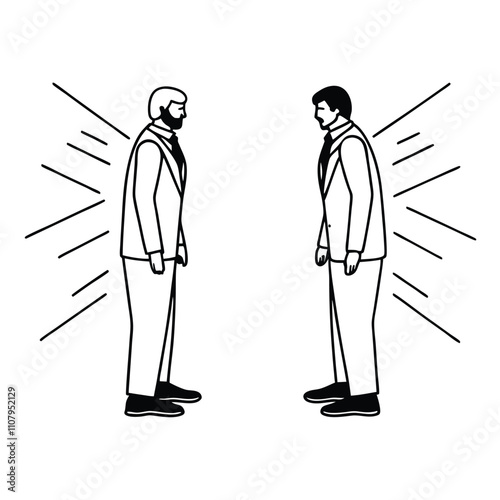 Two business men enemies or opponents standing vector silhouette image