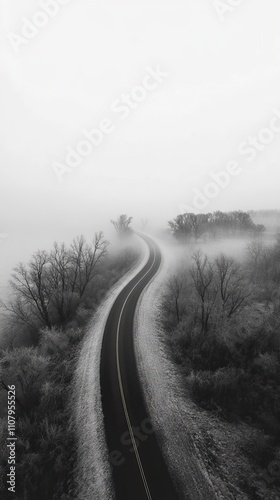 Countryside Road Disappearing into Thick Morning Fog Mystical Foggy Mornings ,Winter seasson, Happy New Year, Happy christmass
