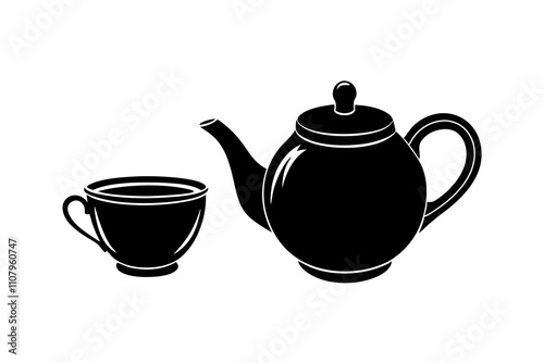 Teapot and Teacup | isolated silhouette vector illustration on white background