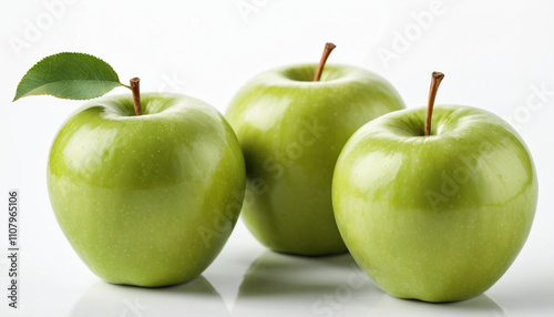 : Green apples Isolated on a white surface Healthy snack choic photo