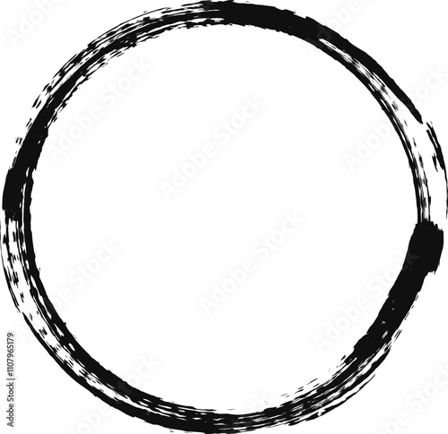 Hand drawn black paint brush stroke circle frames an empty white space, adding creativity to any design with a grunge texture and minimalist aesthetic