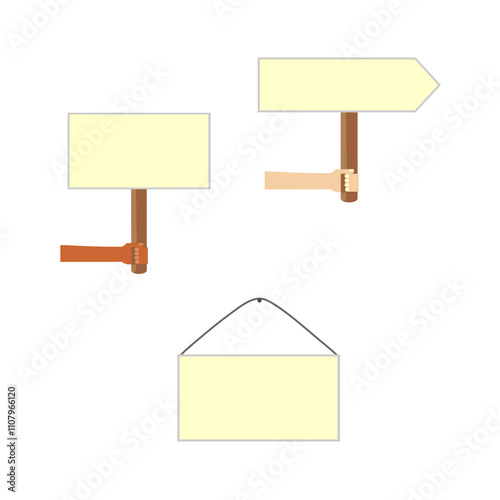 Hand holding blank placard. Placard with place for text. Hand with clean, white placard.
