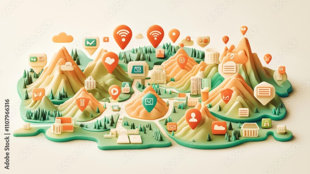 Naklejka premium Creative map with icons representing connectivity.