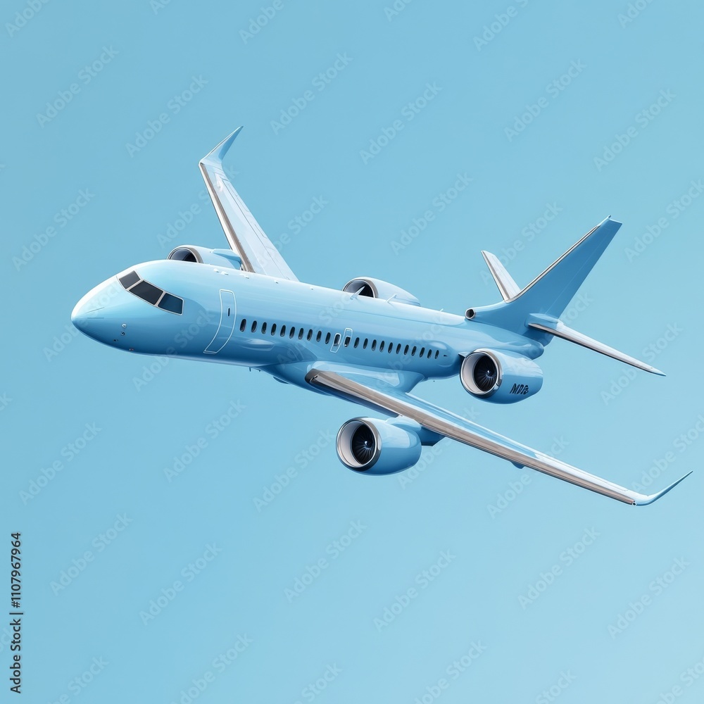 Obraz premium Vector 3d airplane in blue background. Airplane concept. Plane Air transportation.Advertising banner. 