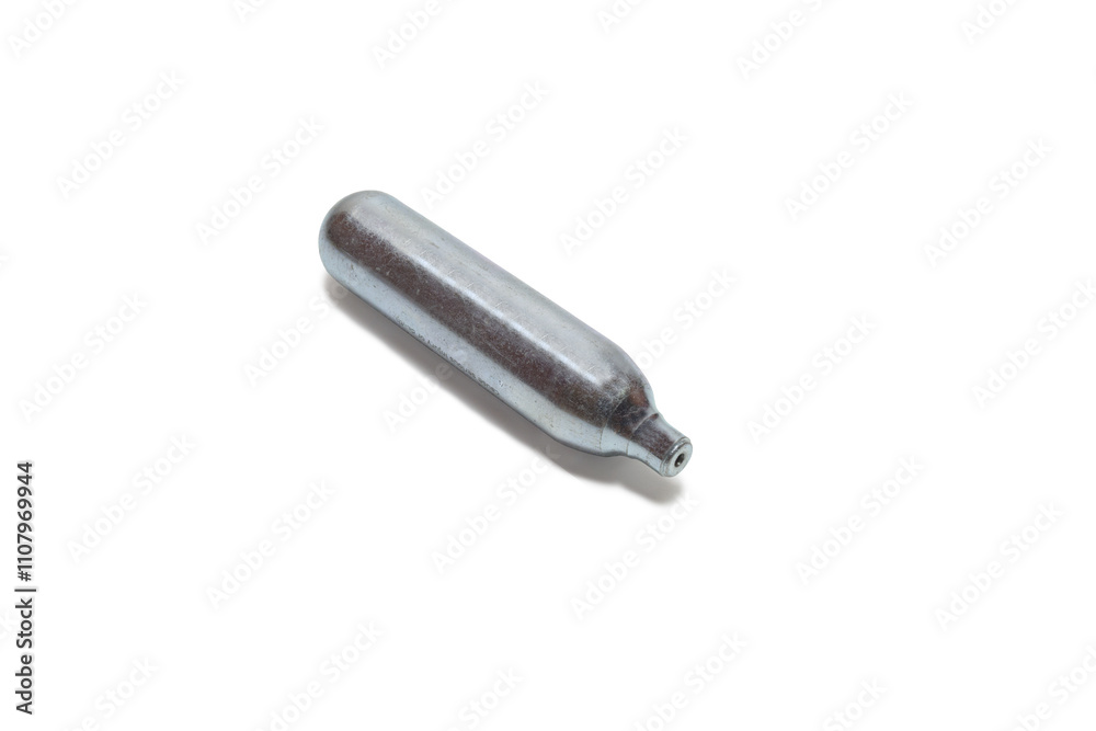 CO2 cartridge, neck side. isolated on white background, with clipping path CO2 cartridge, neck side. isolated on white background, with clipping path