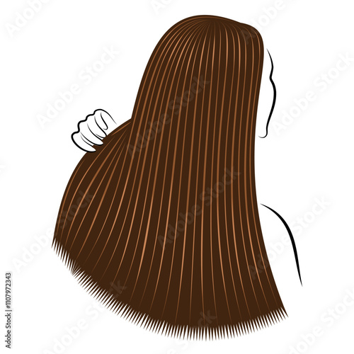 Straight beautiful girl hair. The lady is beautiful and stylish. Lamination and keratin hair straightening. Vector illustration