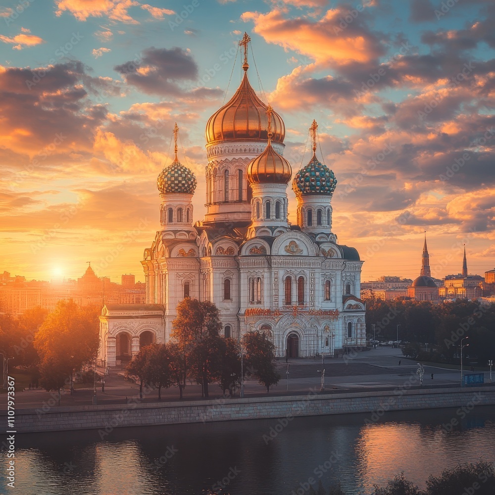 Fototapeta premium Christ the Savior Cathedral at sunset in Moscow