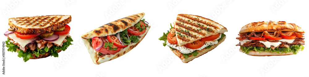 Turkish sandwich isolated on transparent background, Set of