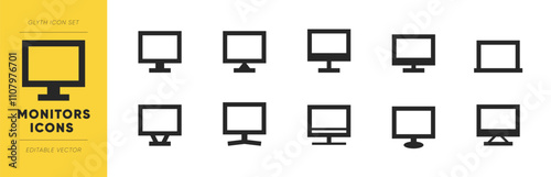 Monitor icons set. Monitor vector collection with various monitor designs. Editable glyph monitors for web icons.