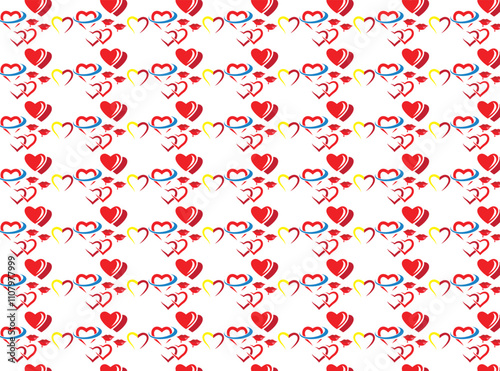Printpattern, seamless, vector, wallpaper, heart, flower, illustration, design,ament, leaf, textile, color,