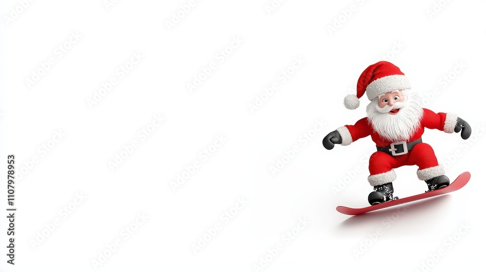 3d santa and holiday concepts. Santa Claus on a snowboard in a festive scene. 3d santa and holiday concepts. Santa Claus on a snowboard in a festive scene.
