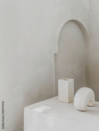 Minimalist decor with neutral tones: Featuring geometric shapes and textures, perfect for modern interior design inspiration.