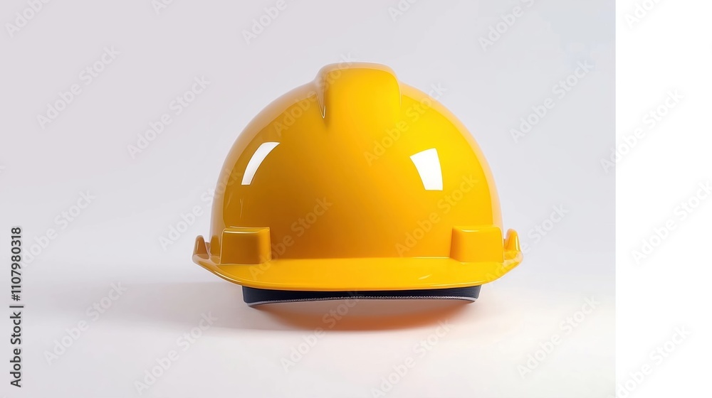 Fototapeta premium Bright yellow safety helmet. Simple studio shot. Protective headgear. Construction site safety. Worker security equipment. Industrial safety product. Safety gear for industry. Durable protective