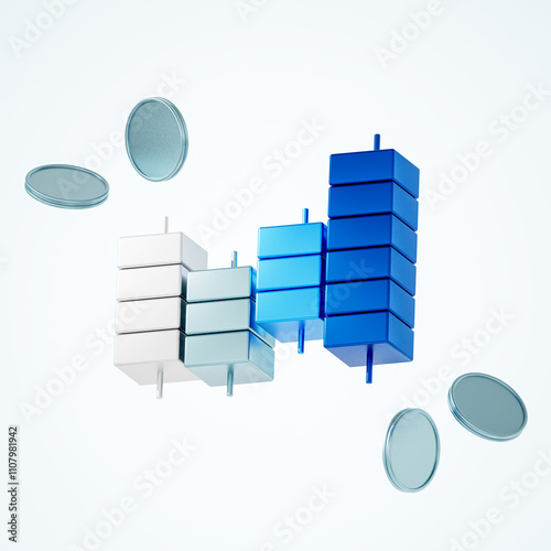 Financial Data Visualization with Bar Chart and Coins
