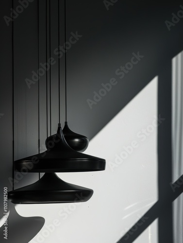 Modern pendant lights casting shadows in a minimalistic setting for interior design inspiration.