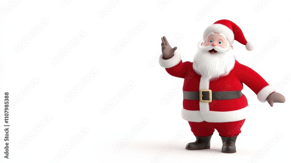 3d santa and holiday concepts. Cheerful Santa Claus waving in a festive red suit. 3d santa and holiday concepts. Cheerful Santa Claus waving in a festive red suit.
