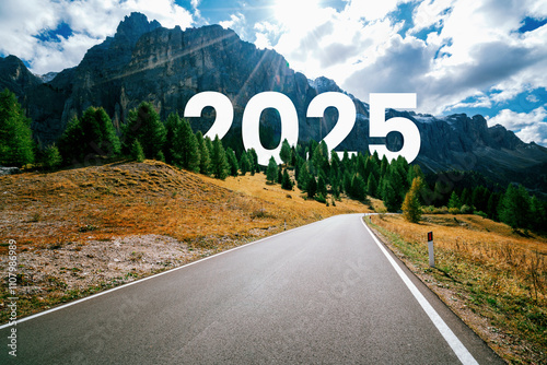 Canvas Print 2025 New Year road trip travel and future vision concept